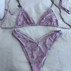 Frankie's Bikinis Lilac Floral Triangle Bikini Set